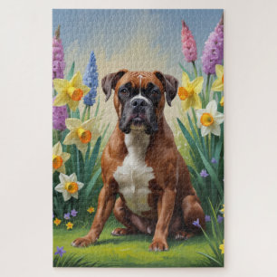 Boxerhund Frühjahrsblumen Malerei