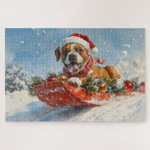 Boxerhund im Schlitten Lass es schneien Weihnachte