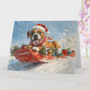 Boxerhund im Schlitten Lass es schneien Weihnachte Karte