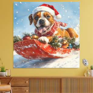 Boxerhund im Schlitten Lass es schneien Weihnachte Leinwanddruck