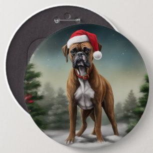 Boxerhund im Schnee Weihnachten Button