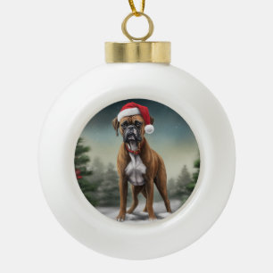 Boxerhund im Schnee Weihnachten Keramik Kugel-Ornament