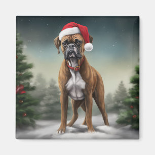 Boxerhund im Schnee Weihnachten  Magnet