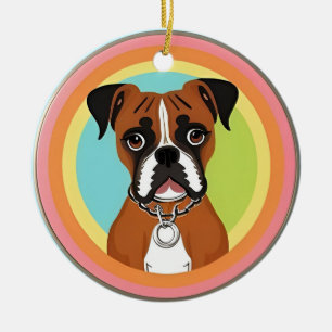 Boxerhund in lebendigem Kreisrahmen Keramik Ornament