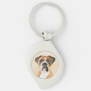 Boxerhund-Malerei unbeschnitten Original-Tierkunst Schlüsselanhänger