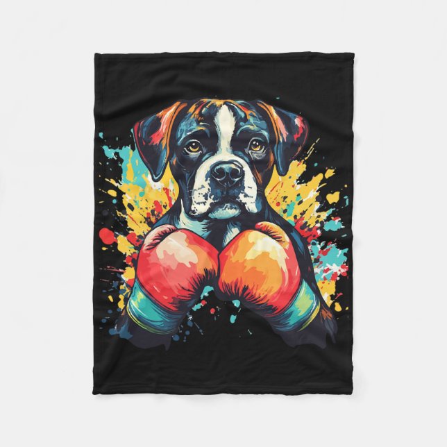 Boxerhund mit Boxhandschuhen Color Splash 1  Fleecedecke (Vorderseite)