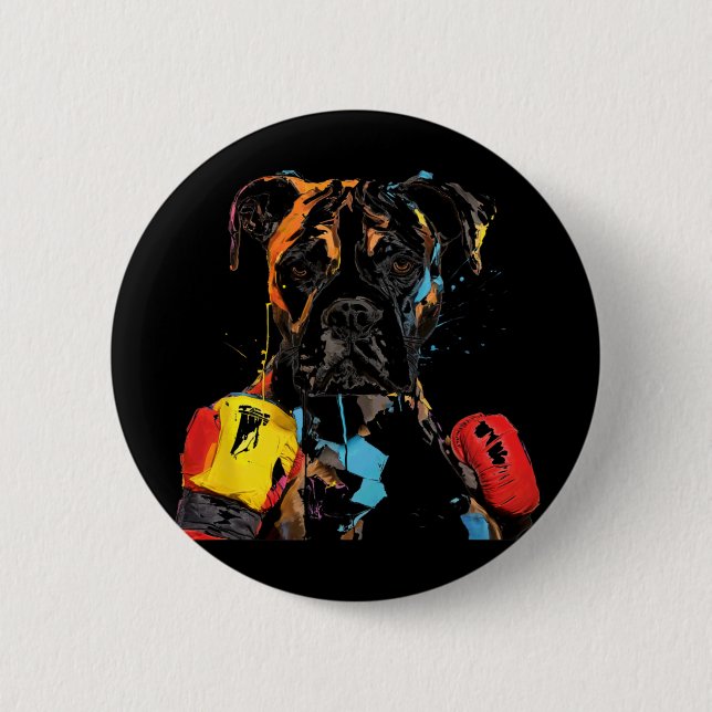 Boxerhund mit Boxhandschuhen Männer Frauen Kinder  Button (Vorderseite)
