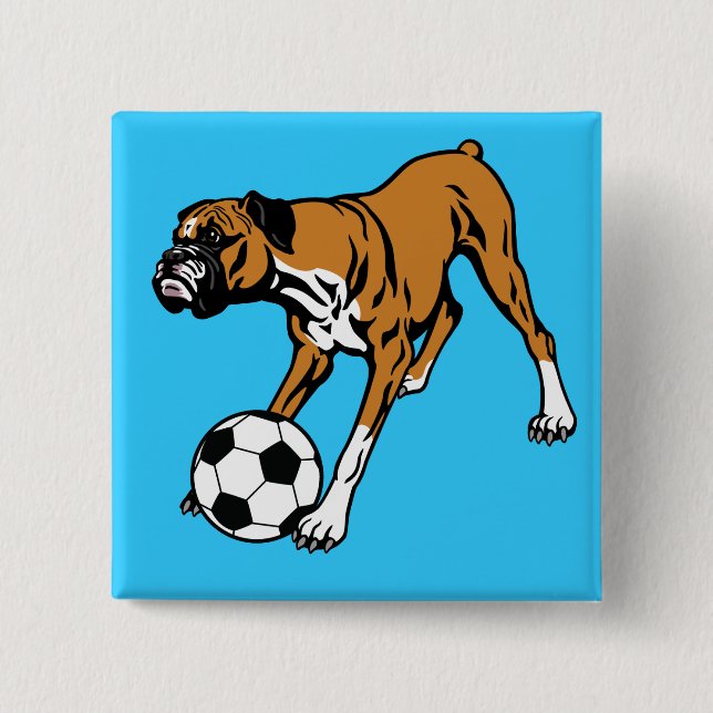 Boxerhund mit Fußball Button (Vorderseite)
