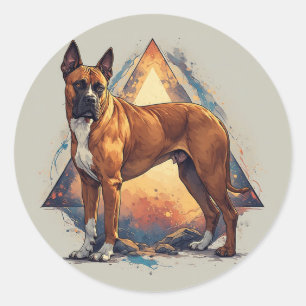 Boxerhund mit geometrischem Hintergrund Runder Aufkleber