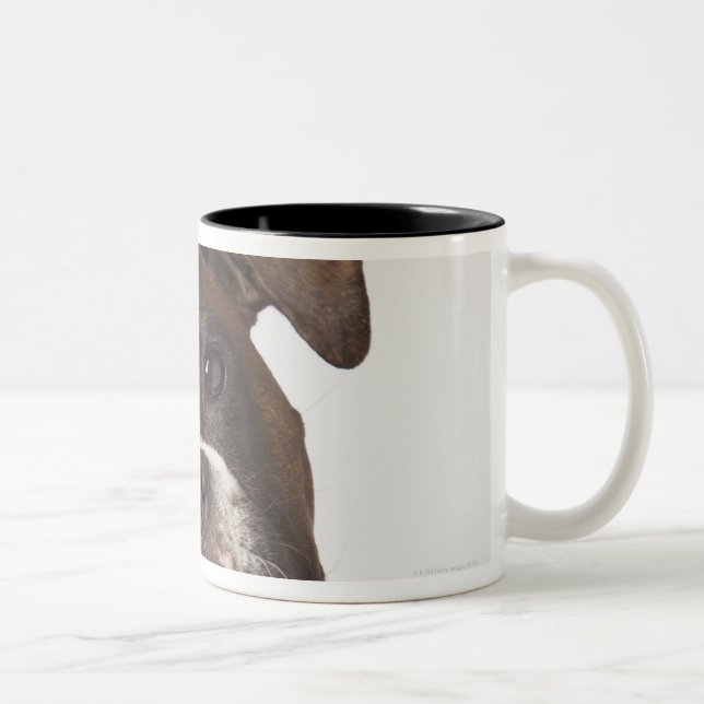 Boxerhund mit Kopfhörern Zweifarbige Tasse (Rechts)