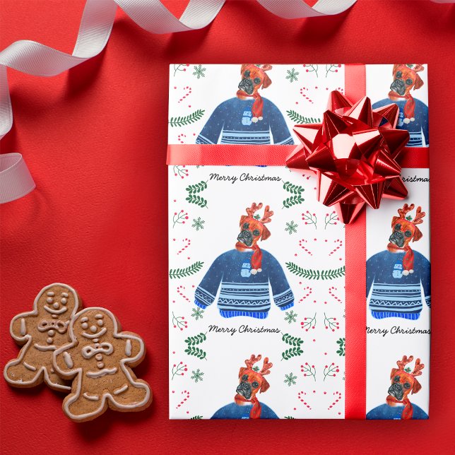 Boxerhund mit Weihnachtspulli Festlich Geschenkpapier (Von Creator hochgeladen)