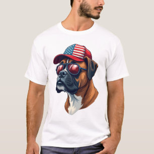 Boxerhund mit Weiß Rot Blau T-Shirt