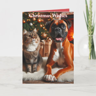 Boxerhund und Katze Weihnachten