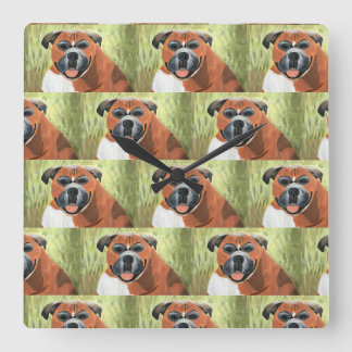 Boxerhund-Wanduhr, quadratisch, 27,3 cm, Acryl Quadratische Wanduhr