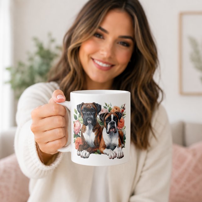 Boxerhunde und Blumen Kaffeetasse (Von Creator hochgeladen)