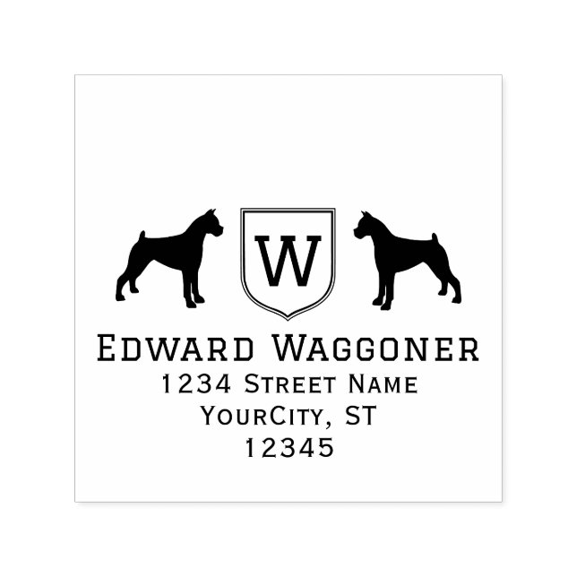 Boxers Dogs Initial Monogram Name Address Permastempel (Design)