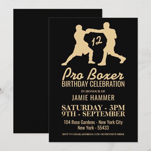 Boxers Silhouette Birthday Party Einladung (Vorne/Hinten)