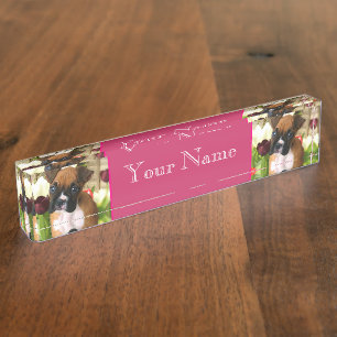 Boxerwelpe in den Tulpen Namensplakette