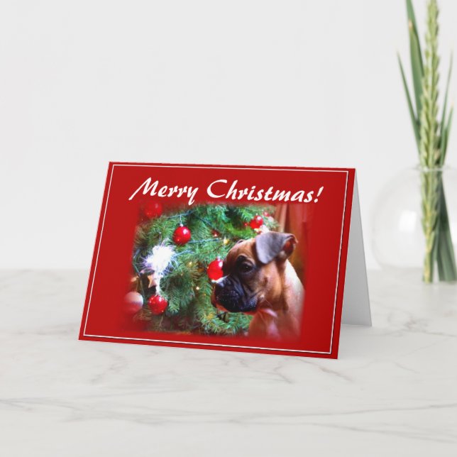 Boxerwelpen-Grußkarte der frohen Weihnachten (Vorderseite)
