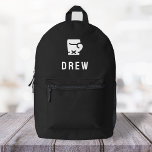 Boxhandschuh Moderner Schwarzer Name Boxer Bedruckter Rucksack<br><div class="desc">Ein individuelles Design auf schwarzem Hintergrund mit einem Boxhandschuhmotiv-Icon in Weiß,  das einfach durch das Hochladen eines eigenen Logos,  Bildes oder Motivs ersetzt werden kann! Der personalisierte Monogramm-Name in der weißen,  modernen Blocktypografie kann durch Ihren eigenen Namen oder benutzerdefinierten Text ersetzt werden. Das perfekte Geschenk oder Accessoire!</div>