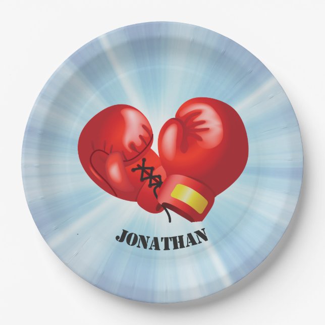 Boxhandschuhe Design Paper Party Plate Pappteller (Vorderseite)