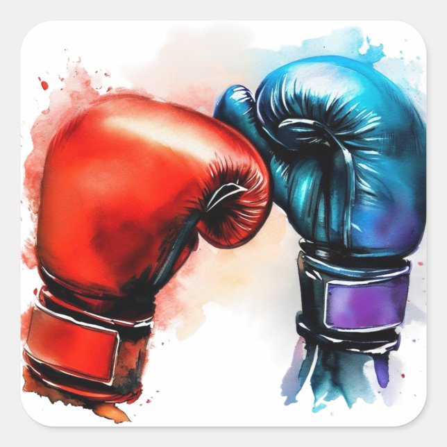 Boxhandschuhe Kunst Quadratischer Aufkleber (Vorderseite)