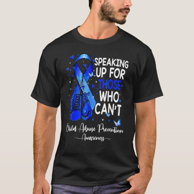 Boxhandschuhe mit blauem Ribbon-Kindesmissbrauch P T-Shirt (Vorderseite)
