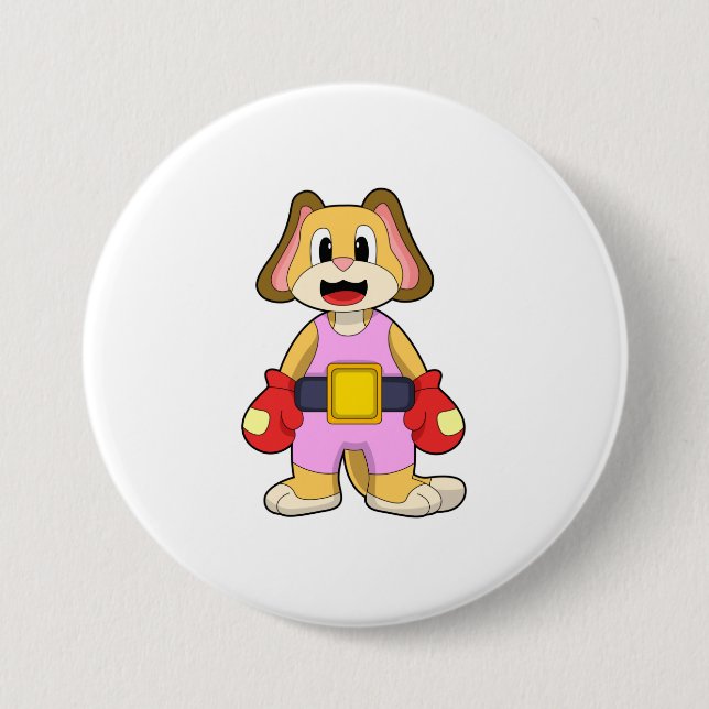 Boxhund mit Boxhandschuhen Button (Vorderseite)