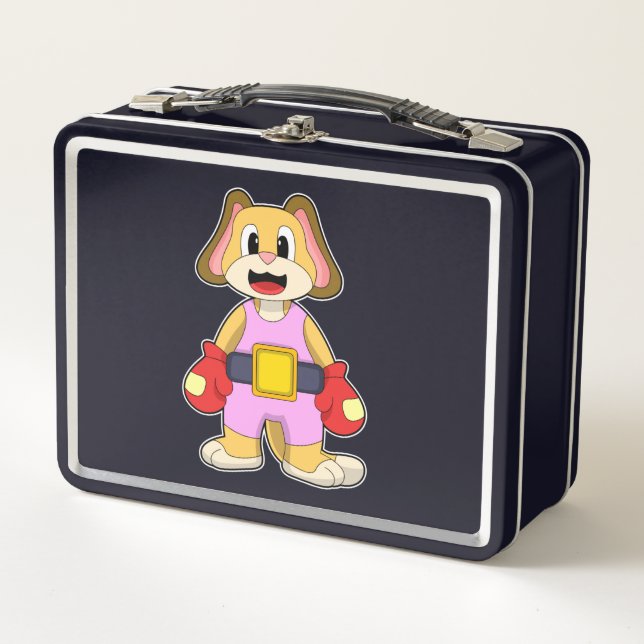 Boxhund mit Boxhandschuhen Metall Brotdose (Vorderseite)