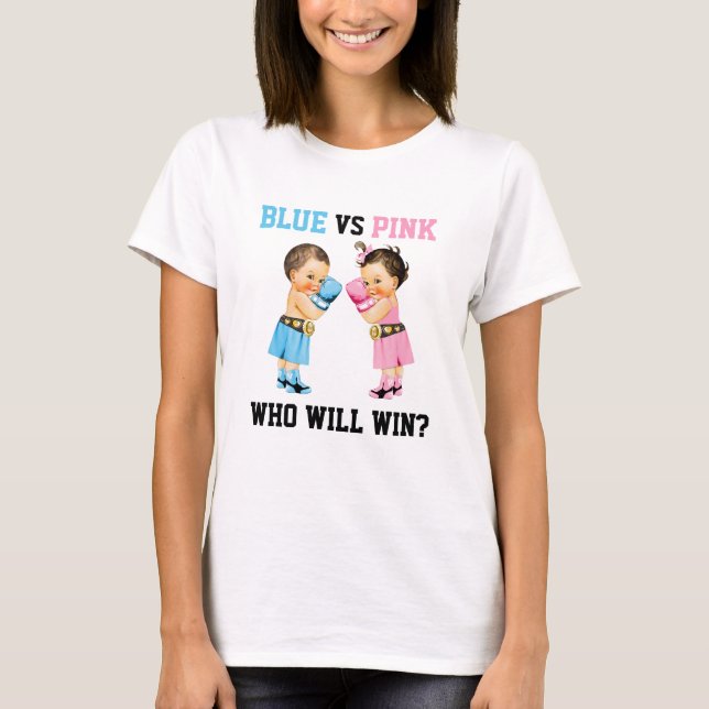 Boxing Babies Boy Girl Gender Reveal Blau oder Ros T-Shirt (Vorderseite)
