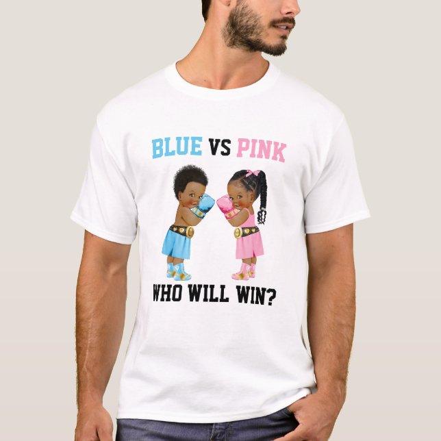 Boxing Babies Boy Girl Gender Reveal Blau oder Ros T-Shirt (Vorderseite)