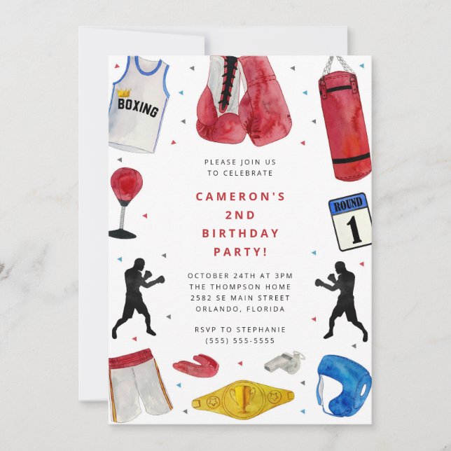 Boxing Boy Birthday Party Invitation Einladung (Vorderseite)