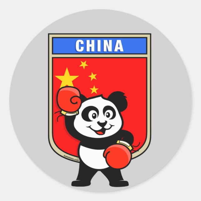 Boxing China Panda Runder Aufkleber (Vorderseite)