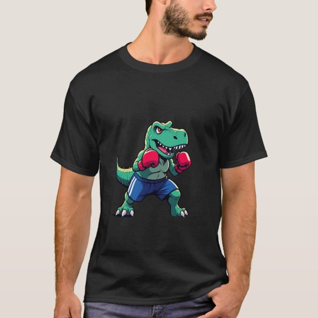 Boxing Dinosaur Cartoon Illustration T-Shirt (Vorderseite)