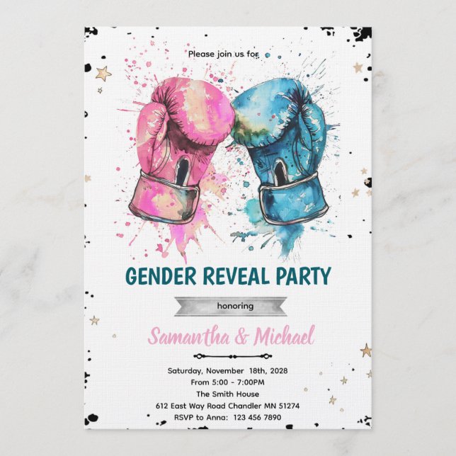 Boxing gender reveal party invitation (Devant)