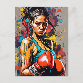 Boxing Girl Modern Fighter Martial Arts Portrait Postkarte