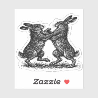 Boxing Hares – Haunted Ink Woodland Duel Aufkleber