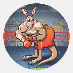 Boxing Kangaroo Runder Aufkleber