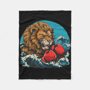 Boxing-Löwen-Porträt-Motiv Wildtier Kickboxen Lieb Fleecedecke