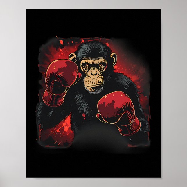 Boxing Monkey With Boxing Gloves Kickboxing Funny  Poster (Vorne)