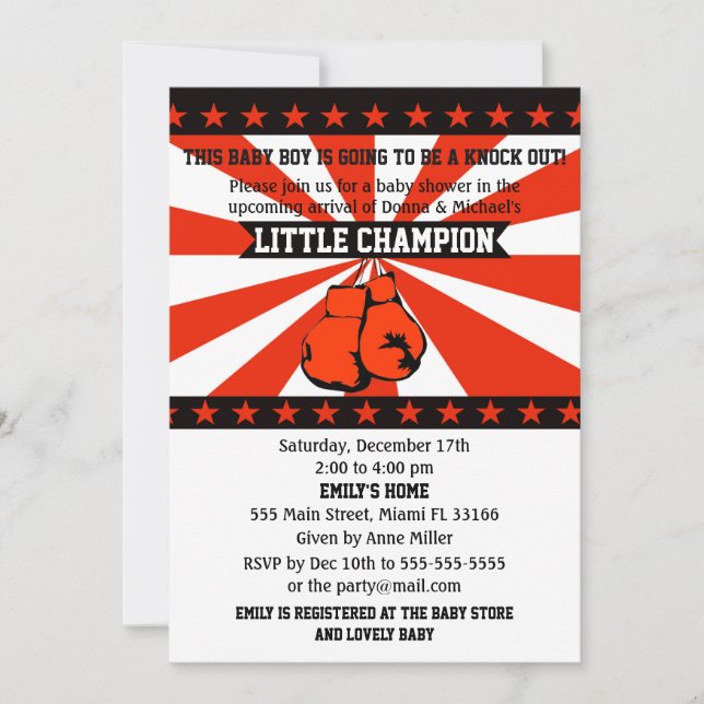 Boxing Sports Baby Boy Shower Invitation (Devant)