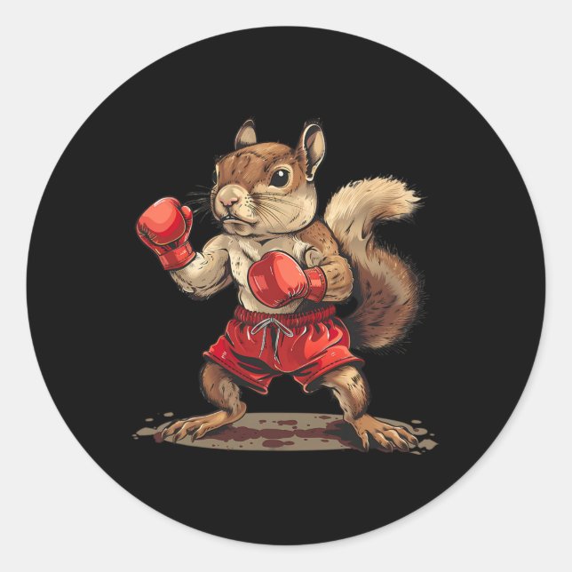 Boxing Squirrel With Boxing Gloves Kickboxing Funn Runder Aufkleber (Vorderseite)
