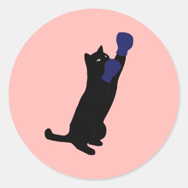 Boxkatze mit Blue Gloves Klassischer Rundaufkleber Runder Aufkleber (Vorderseite)