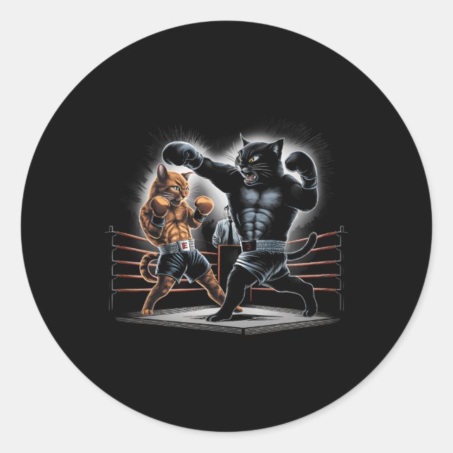 Boxkatzen Kitty Boxing Liebhaber Grafik Design Runder Aufkleber (Vorderseite)