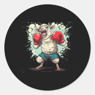 Boxschaf mit Boxhandschuhen Kickboxen Lustiges B Runder Aufkleber