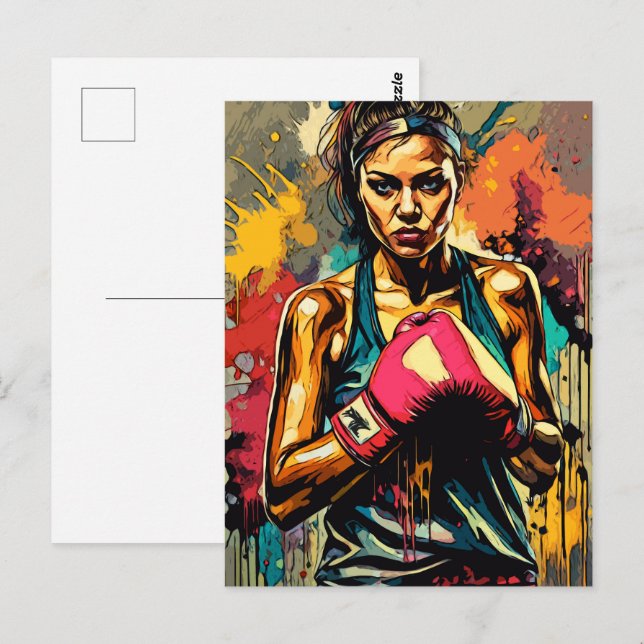 Boxweibchen Portrait "Modern Fighter Martial Arts" Postkarte (Vorne/Hinten)