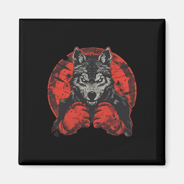 Boxwolf mit Boxhandschuhen Kickboxen Lustig Bo Magnet (Vorne)