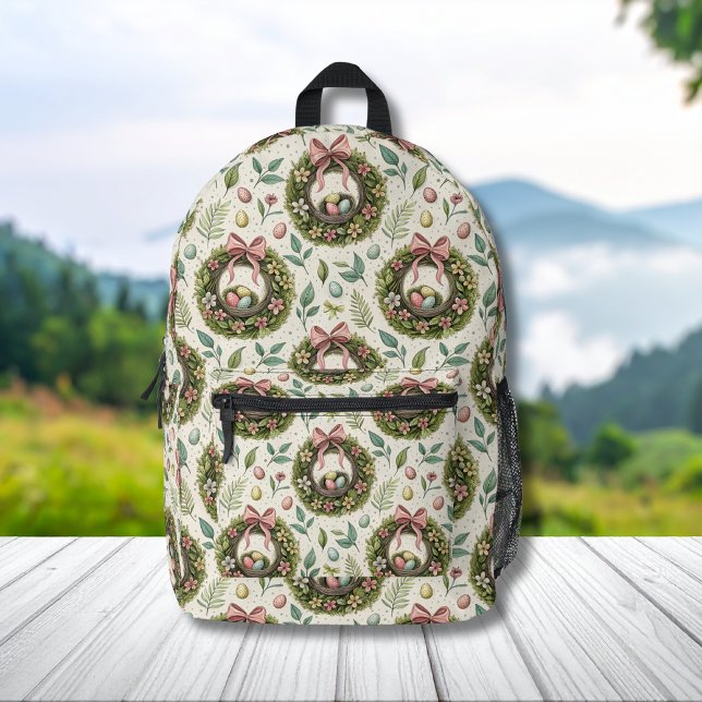 Boxwood Easter Wreath Pink Bow with Egg Bedruckter Rucksack (Von Creator hochgeladen)