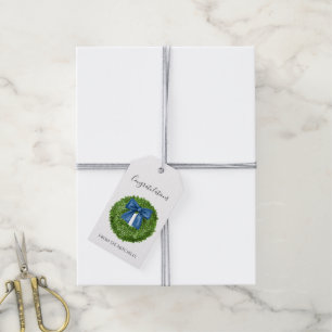 Boxwood Green Wreath mit Blue Bow Geschenkanhänger