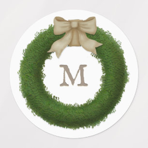 Boxwood-Kranz mit rustikalem Bow-Mit Monogramm Etiketten